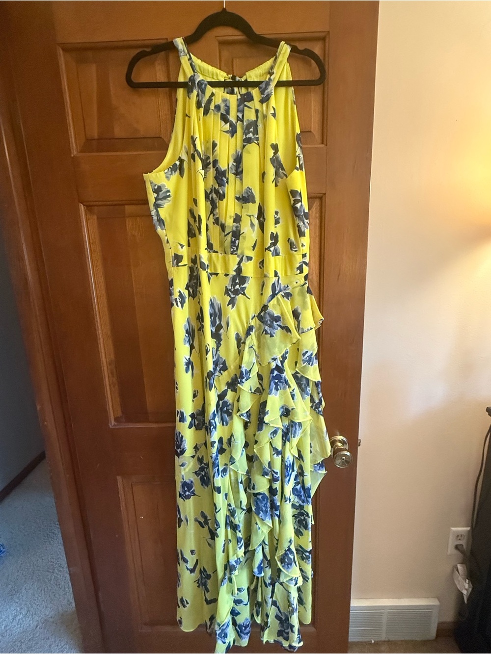 Eliza J Yellow and Navy Floral Dress